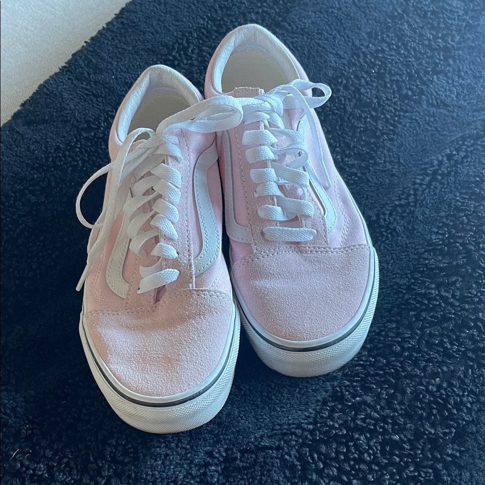 Vans Women's Pastel Pink and White Sneakers